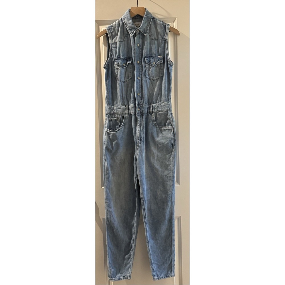 AG Adriano Goldschmied Denim Jumpsuit Small Sleeveless Utility Snap Front Tencel